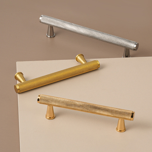 十字滚花橱柜门把手金色黑色实心黄铜抽屉拉厨房家具硬战 - Product Image 4