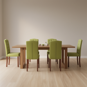 Juego de 6 Sillas de Comedor de Tela Verde, Diseño Moderno Acolchado, Patas de Madera Maciza, Tamaño Estándar, Muebles para el Hogar - Product Image 2
