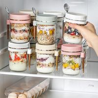 Wishome Lot de 4 pots à overnight oats avec cuillère, récipients en verre gradués, tasses à yaourt portables pour flocons d'avoine, céréales, salade de fruits