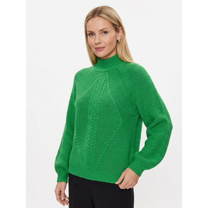 Pull en tricot vert pour femme en viscose/nylon/polyester, col roulé épais, manches lanternes, pour l'automne et l'hiver - Product Image 1