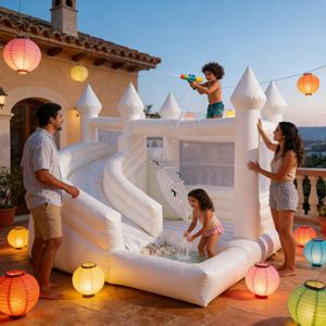 <span class=keywords><strong>Castillo</strong></span> Inflable Blanco Resistente para Parque Infantil Comercial en la <span class=keywords><strong>Playa</strong></span> con Sistema Integrado <span class=keywords><strong>de</strong></span> Tobogán y Brincolín - Product Image 2