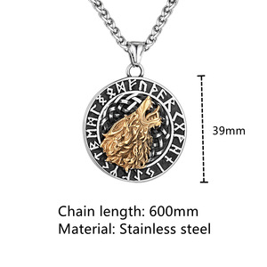 Collier pendentif tête de loup style nordique en acier inoxydable 60 cm, bijou unisexe, cadeau - Product Image 4