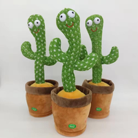 Cactus Électrique Dansant et Parlant en Peluche Douce avec Lumière, Jouet Musical Enregistrable et Torsadable, Idéal pour Noël, en Sachet OPP