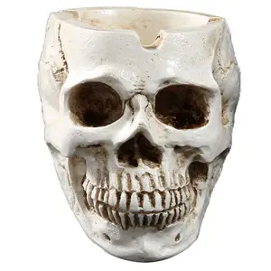 Usine Logo Personnalisé Populaire Résine Crânes Sculpture Artisanat Cendrier Et Cadeaux Résine Halloween Crânes Tête Cendrier