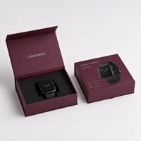 Montre connectée haut de gamme avec caméra, emballage cadeau électronique, boîte rigide magnétique carrée en papier écologique, toucher doux mat, personnalisable
