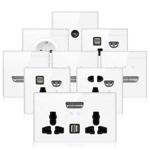 13a Toma eléctrica universal Puertos USB duales, Panel de interruptor de luz de pared LED de vidrio blanco, Enchufe de pared de toma de corriente de Reino Unido Europa <span class=keywords><strong>Malta</strong></span> - Product Image 1