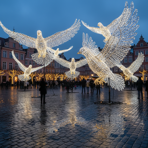 Escultura de luz LED de pájaros voladores para exteriores, decoración elegante de paloma blanca para City Plaza y Festival Display - Product Image 1