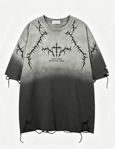 <span class=keywords><strong>เสื้อ</strong></span>ยืดพิมพ์ลายกากบาทไล่เฉดสีสไตล์วินเทจ ลุคขาดๆ แบบโอเวอร์ไซส์ แขนสั้น สไตล์โกธิค พังก์ สตรีทแวร์ <span class=keywords><strong>เสื้อ</strong></span>ลำลองผู้ชาย - Product Image 6