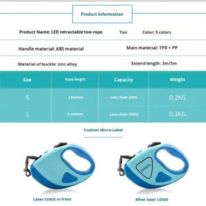 Correa Retráctil LED Personalizada para Perros, para Perros Pequeños y Grandes, Correa Automática para Cachorros, Perros Grandes, <span class=keywords><strong>Pitbull</strong></span>, Bull Terrier - Product Image 6