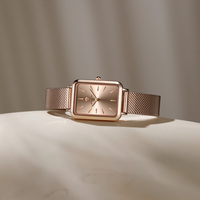 Montres pour femmes Gohuos 7824, style minimaliste, cadran carré, bracelet en acier maillé, étanches à 30 m, montre de luxe tendance pour femme avec boîte