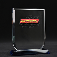 Plaque en verre poli transparente écologique gravée avec logo personnalisé, trophée avec texte, emballage en boîte cadeau, finition soignée