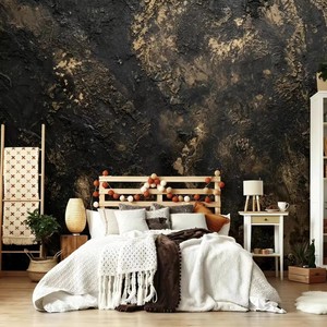 <span class=keywords><strong>Papier</strong></span> <span class=keywords><strong>peint</strong></span> mural abstrait de luxe <span class=keywords><strong>Art</strong></span> Déco <span class=keywords><strong>noir</strong></span> et or à texture de pierre brute pour chambre à coucher, fond de télévision, décoration intérieure personnalisée - Product Image 1