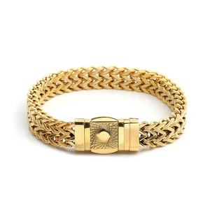 yunnique Gold Plated <b>Titanium</b> Steel <b>Chain</b> Bracelet With Engraved Buckle Unisex Jewelry Gift - Product Image 1