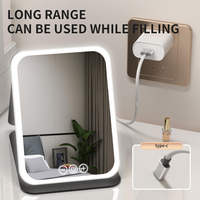 Miroir de maquillage LED portable pliable rechargeable personnalisable, finition argentée, simple face, forme carrée, cadre en plastique, pour bureau