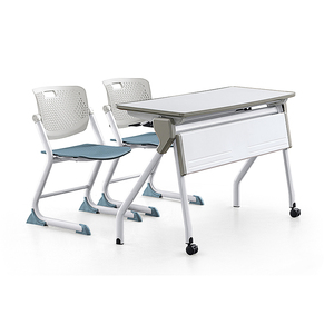 Ensemble de chaises et de bureaux scolaires modulaires commerciaux avec table pliante coulissante et mobile, durable et écologique, pour les séminaires scolaires et les études - Product Image 2