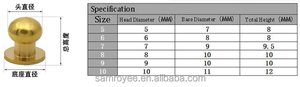 5/6/7/8/9/10mm latón cabeza redonda botón tornillo cuero artesanía seta cabeza tornillo bolsa remache latón chupete clavo latón cabeza <span class=keywords><strong>de</strong></span> monje - Product Image 5