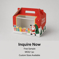 Boîte cadeau pliable rouge et blanche de Noël avec poignée en papier et fenêtre, impression personnalisée pour cadeaux de fin d'année, vente en gros, fourniture directe d'usine