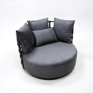 Fauteuil pivotant moderne en velours, chaise de salon surdimensionnée, fauteuil moelleux avec structure métallique et coussins décoratifs pour chambre à coucher, appartement, style minimaliste - Product Image 2