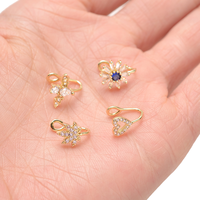 Faux Piercing en Acier Inoxydable Inoxydable Coeur Étoile Zircon Bijou de Nez Clipsable Charnière Jolis Anneaux de Nez Dorés pour Femmes