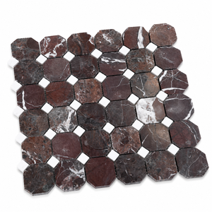 Mosaico de Mármol Rojo, Mosaico de Mármol Borgoña, Mosaico de Mármol Octogonal, Mosaico de Piedra Natural, Mosaico de Mármol Rojo Marrón - Product Image 2