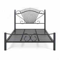 Modernes Schwarzes Metallbettgestell in Queensize, Antikes Eisenbettgestell, Viktorianisches Sonnenstrahl-Kopfteil, Bettuntergestell für Hotel, Apartment, Airbnb