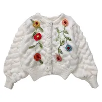 Maglieria all'uncinetto con motivo a scacchiera autunno inverno donna fatta a mano manica lunga fiore maglione cappotto