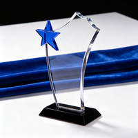 Trophée en cristal personnalisé pour événements sportifs, coupe de champion, plaque de trophée en verre, trophée en cristal pour souvenir encourageant avec étoile bleue