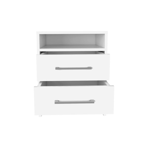 Nightstand 20H Two <b>Drawers</b> Superior Top Metal Handles White <b>Storage</b> <b>Drawer</b> - Product Image 3