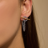 Boucles d'oreilles pendantes à pampilles, chaîne en T, plaqué or 18 carats, acier inoxydable, zircon cubique blanc, bicolores, délicates, bijoux de mode pour femme