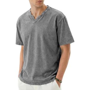 T-shirt homme FOXA surdimensionné à col en V, 100 % coton, manches courtes, effet délavé vintage, épaules tombantes - Product Image 1