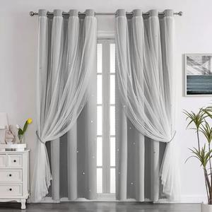 Cortinas Opacas con Ojales Rosas de Doble Capa, 100% Poliéster, Estilo Moderno para Dormitorio de Niñas - Product Image 6