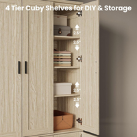 Armoire 3 portes et 2 tiroirs en chêne clair, style ferme moderne de qualité P2, avec tringle dissimulée pour chambre à coucher