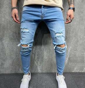 ホットデザインジーンズメンズ無地パンツスキニーストレッチブルーパンツ伸縮性スリムフィットメンズジーンズ - Product Image 1