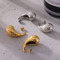 Boucles d'oreilles LT-F1457 rétro, géométriques, martelées, en forme de larme, élégantes, polyvalentes, légères, luxueuses, en acier titane plaqué or