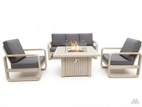 Table de jardin 4 pièces avec foyer et verre décoratif