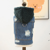 Dernier design de veste en jean pour chien, manteau d'hiver sans manches de luxe à la mode avec capuche