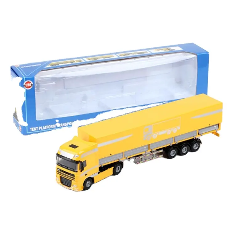 Figure conteneur Semi tracteur jouet 1 50 fenêtre boîte unisexe 220V jaune autres véhicules jouets voiture camion moulé sous pression métal 18 pièces pas de batterie