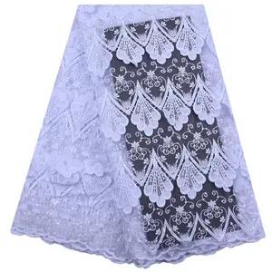 3D Embroidered Flower African Milk Silk Lace Fabric French Milk Silk Lace Fabric Sequins Nigerian For Wedding Dress 2160