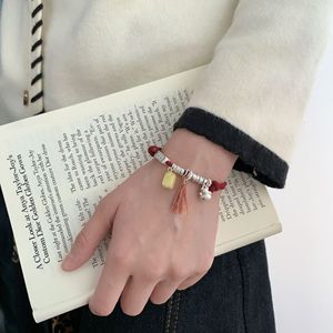 Bracelet porte-bonheur en fil rouge pour femme, en argent sterling 999, avec breloque en ambre et pompon, cadeau bijou pour la chance et la prospérité - Product Image 3