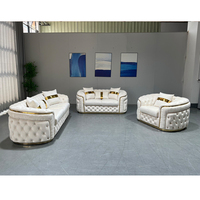 Ensemble de canapés capitonnés Chesterfield pour salon, appartement, villa, hôtel avec structure en bois massif et pieds en acier inoxydable