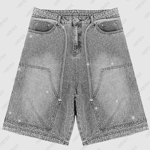 Fabricantes de Ropa Shorts de Jean Vintage Personalizados de Moda Urbana con Pedrería y Dobladillo Deshilachado para Hombre - Product Image 3