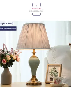 Bán buôn Châu Âu cổ điển phong cách gốm Đèn bàn LED bảng đèn với vải bóng râm cho văn phòng trang trí nhà khách - Product Image 3