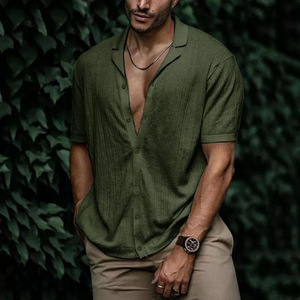 T-<span class=keywords><strong>shirt</strong></span> tricoté à manches courtes pour <span class=keywords><strong>homme</strong></span>, nouveau style été Europe-Amérique, antibactérien, confortable, décontracté, coupe ajustée, couleur unie - Product Image 3