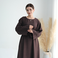 Robe d'hiver à taille cintrée de style modèle Abaya traditionnelle musulmane vêtements islamiques modestes robe longue musulmane pour femmes