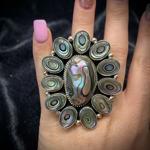 925 Solid Sterling Silver Bezel Setting <b>Abalone</b> <b>Shell</b> Gemstone Ring Jewelry Multi Stone Oval Shape Stylish - Product Image 3