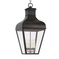 Luminaire suspendu en métal antique Cano Lighting, lanterne à dessus incurvé avec côtés en verre transparent, décoration élégante pour l'entrée