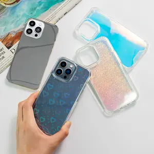 Luxus Matte Transparente Handy hülle Abdeckung mit Laser Kohle faser Slice Papier mit Aurora Regenbogen Laser Glitter Papier für iPhone