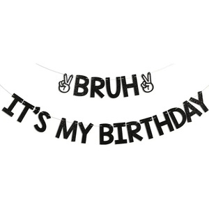 Guirnalda de papel con purpurina y letras temáticas de cumpleaños, diseño de manos de la paz negras, para decoración de fiestas - Product Image 1