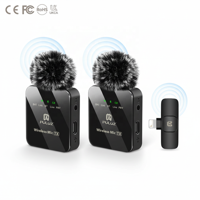 New Sell PULUZ Wireless Lavalier Microphone Dual Microphones for iPhone / iPad / 8-Pin Receiver