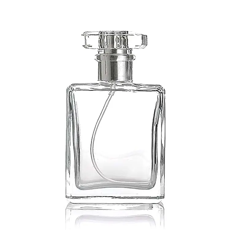 Garrafa de perfume quadrada vazia 50ml, recarregável com tampa acrílica de ps